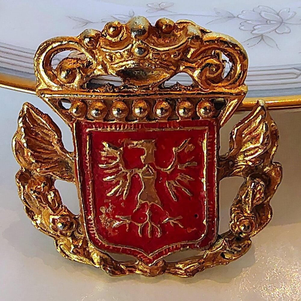 Vtg Polished Eagle Medal Heraldic Medal Shield Gold Plated Austria England